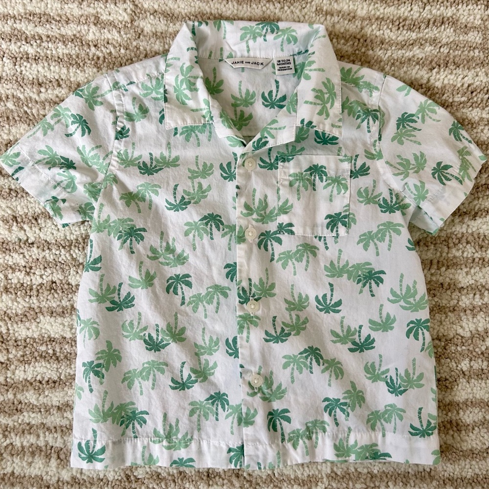 Janie and Jack Palm Tree Print Collared Short Sleeve Shirt 18-24 Months